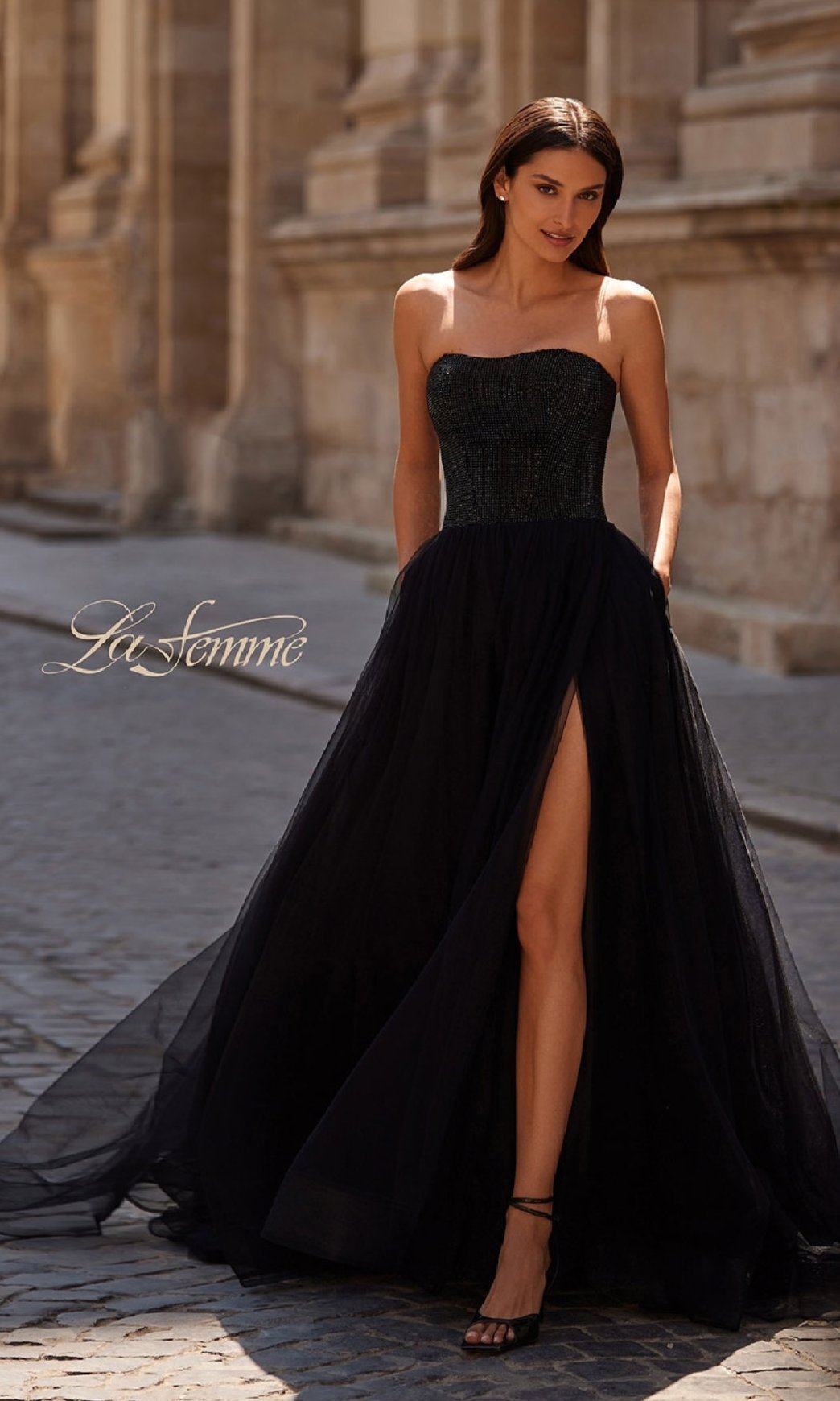 A woman wears the